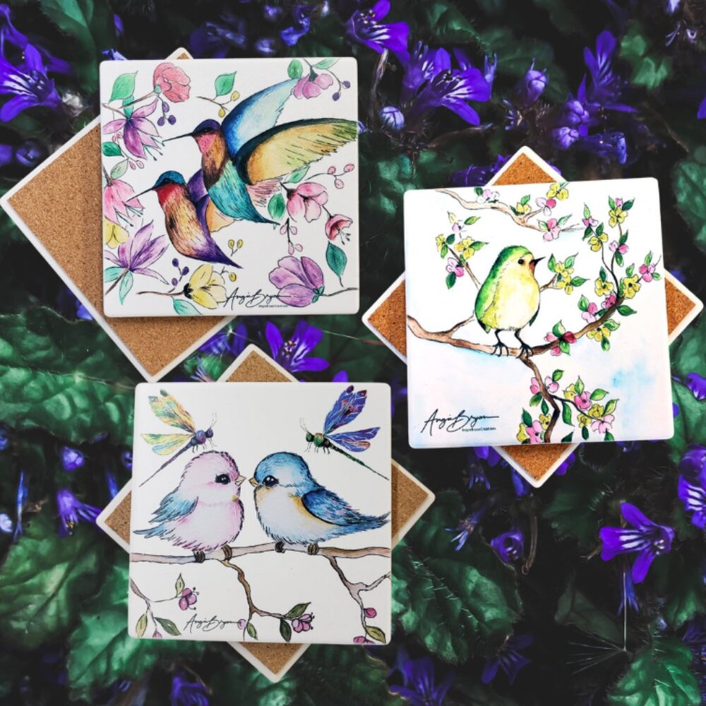 Sandstone Bird Coasters created by Angie Bryan Creations Buyers Choice of one